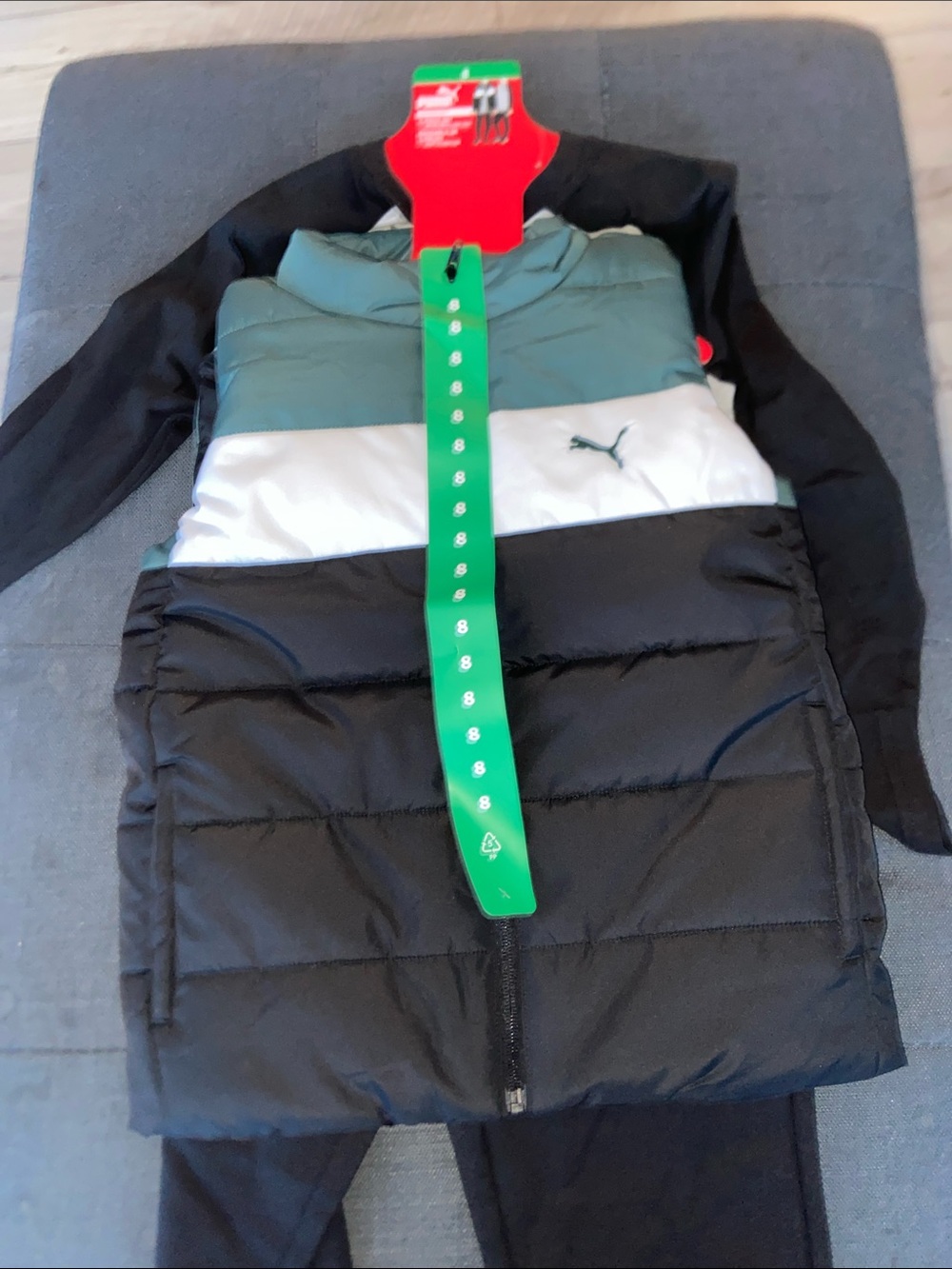 3pcs Puma Black White Green Colorblock Puffer Vest